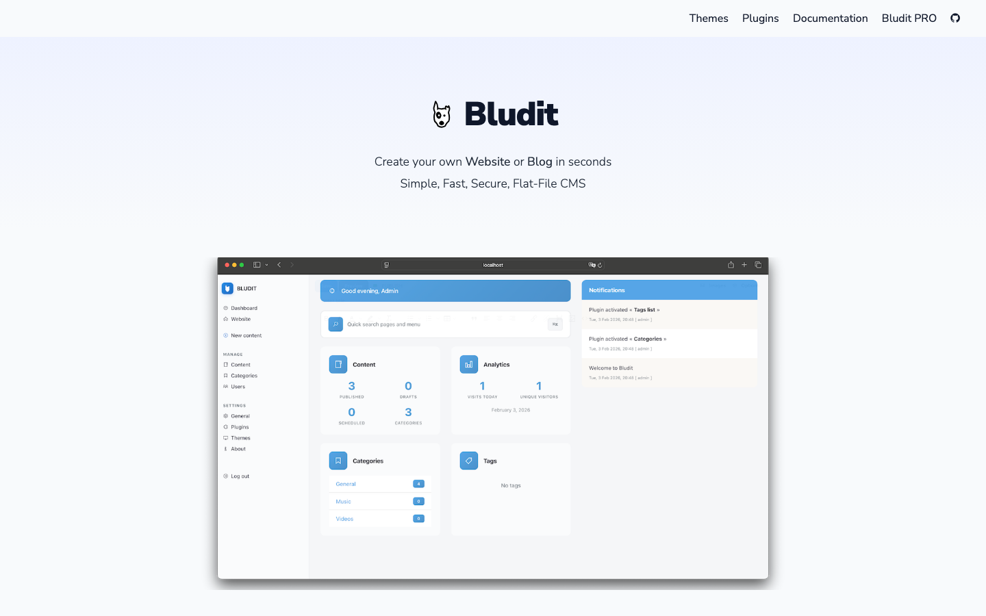 bludit screenshot