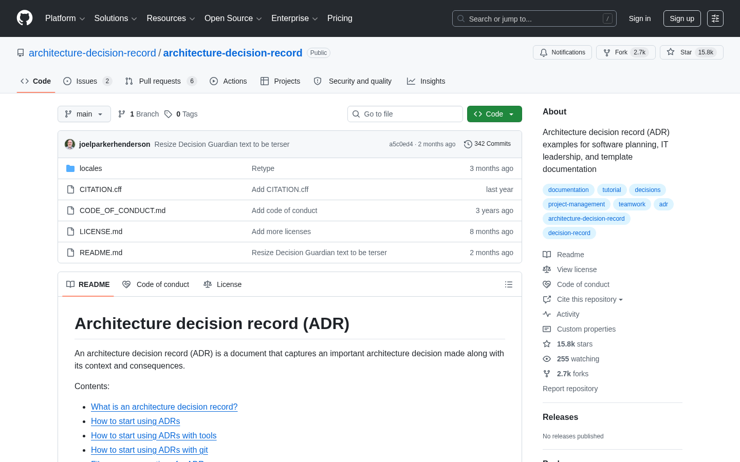 architecture-decision-record screenshot