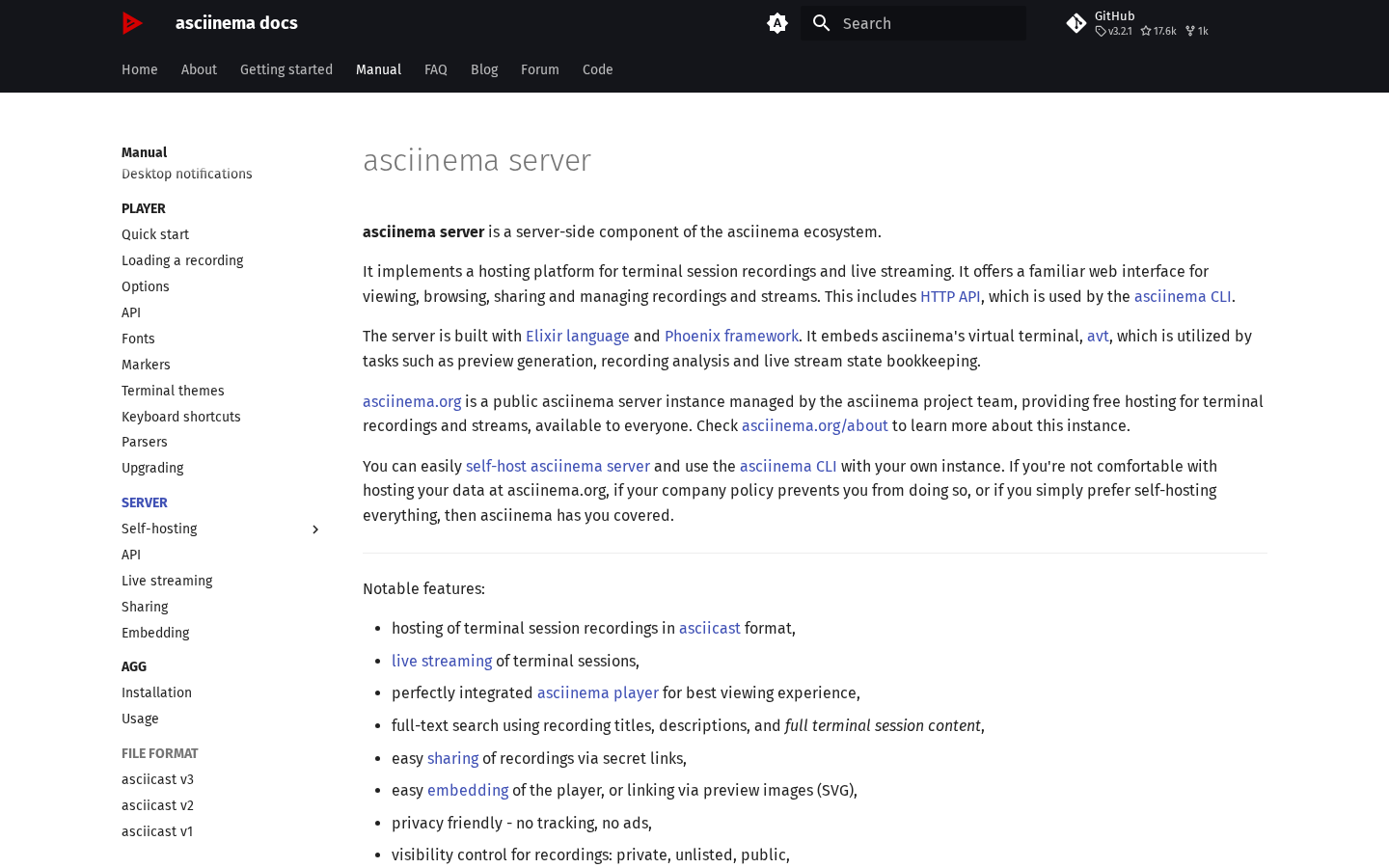 asciinema-server screenshot