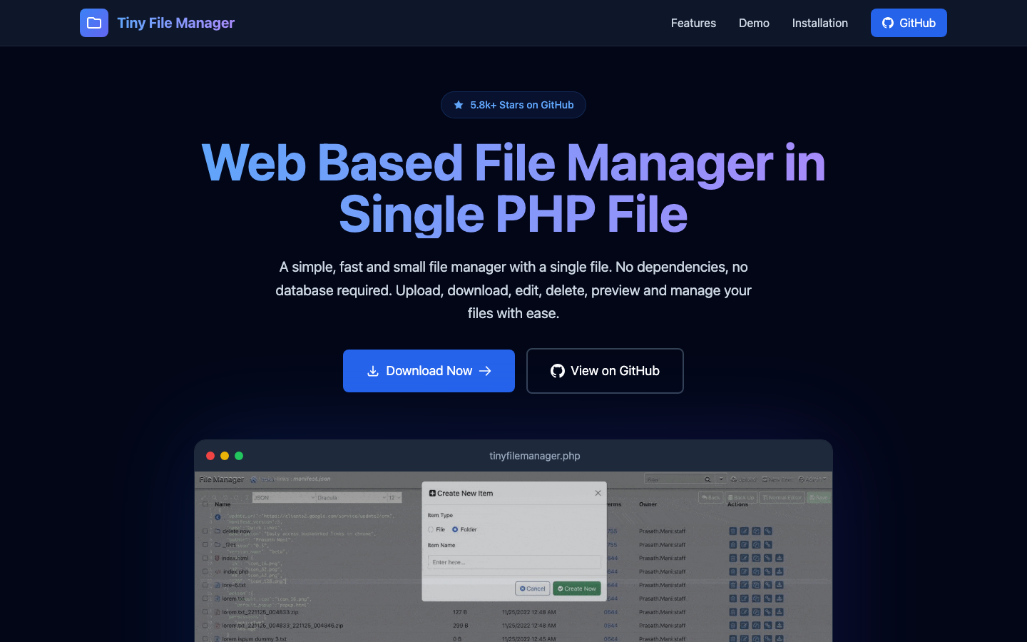 tinyfilemanager screenshot