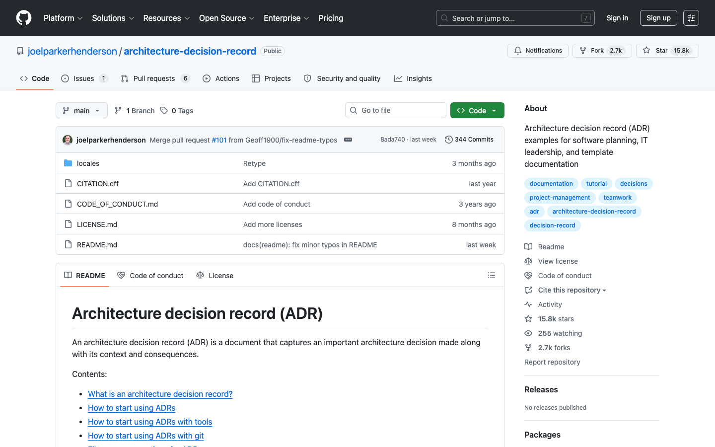 architecture-decision-record screenshot